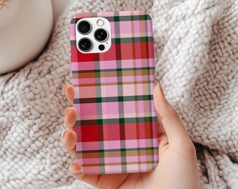 Funda para iPhone a cuadros rojos y rosas – Compatible con MagSafe, estilo cottagecore