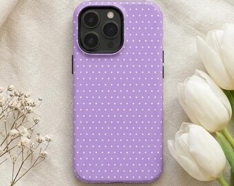 Purple Polka Dot iPhone Case – Mag Safe Compatible, Girly Aesthetic
