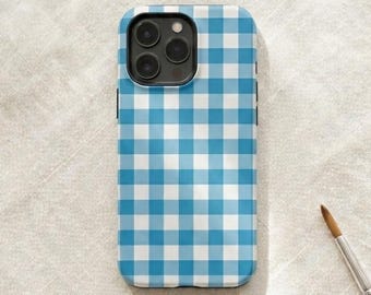 Blue Gingham iPhone Case – Mag Safe Compatible, Cottagecore