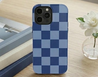 Blue Checkered iPhone Case – Mag Safe Compatible, Retro Pattern Style