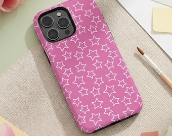 Funda para iPhone con estrellas rosas – Compatible con MagSafe, opciones delgadas y resistentes.