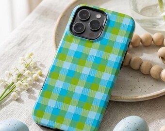Bue Green Plaid iPhone Case – Mag Safe Compatible, Cottagecore
