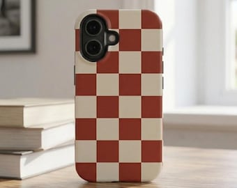 Rust Beige Checkered iPhone Case – Mag Safe Compatible, Matte Finish