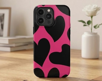 Funda para iPhone con corazón rosa y negro: compatible con cargadores MagSafe, opciones delgadas y resistentes