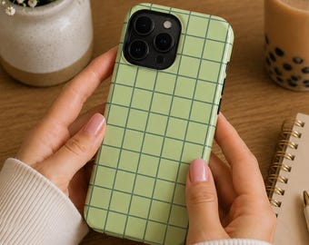 Green Checkered iPhone Case, Sage Preppy Phone Case, Mag Safe Compatible