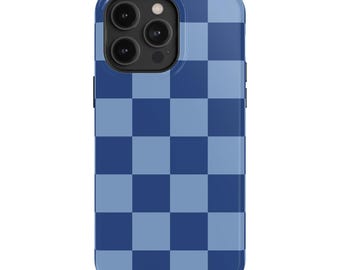 Blue Checkered iPhone Case – Mag Safe Compatible, Retro Pattern Style