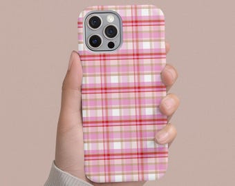 Pink Madras Plaid iPhone Case – Mag Safe Compatible,