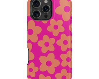 Daisy iPhone Case – Mag Safe Compatible, Groovy Retro Pattern in Orange and Pink