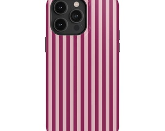 Pink Berry Striped iPhone Case – Mag Safe Compatible, Preppy Style Protection