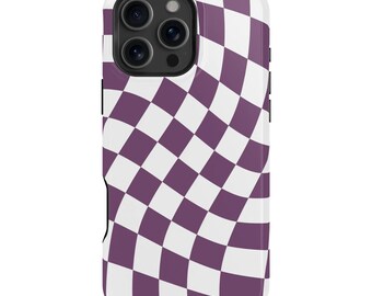 Purple Wavy Checkered iPhone Case – Mag Safe Compatible, Retro 70s