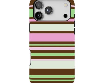 Pink Green Striped iPhone Case – Mag Safe Compatible, Y2K