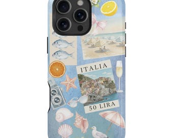 Italian Summer iPhone Case – Mag Safe Compatible, Mediterranean Blue, Collage