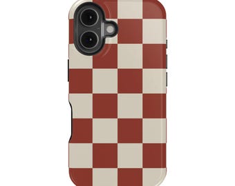 Rust Beige Checkered iPhone Case – Mag Safe Compatible, Matte Finish