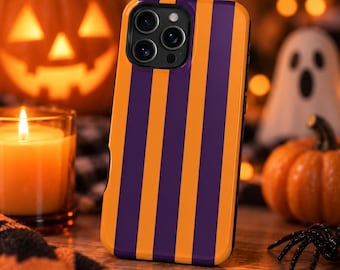 Orange Purple Striped iPhone Case – Mag Safe Compatible, Halloween
