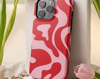 Red Pink Wavy iPhone Case – Groovy 70s Swirl Mag Safe Compatible