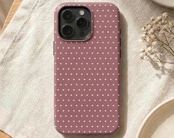 Mauve Polka Dots iPhone Case – Mag Safe Compatible, Dainty, Whimsical