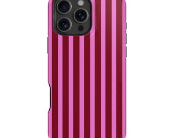 Pink Striped iPhone Case – Mag Safe Compatible, Preppy Style