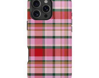 Red Pink Plaid iPhone Case – Mag Safe Compatible, Cottagecore