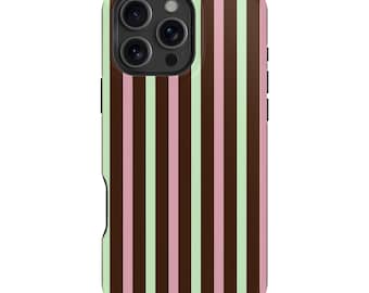 Y2K Striped iPhone Case – Light Pink, Mint Green & Chocolate Brown