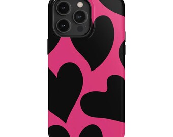Pink Black Heart iPhone Case – Mag Safe Compatible, Slim/Tough Options