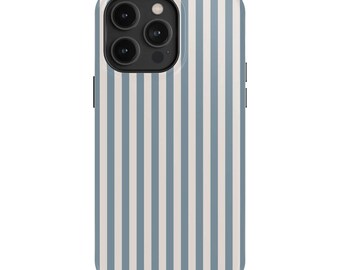 Blue Off-White Stripes iPhone Case – Coastal Preppy Style Protection (Mag Safe Compatible)