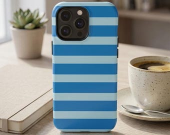 Funda para iPhone a rayas azules – Compatible con MagSafe, estilo Cottagecore