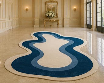Tappeto Blue Wave – Design moderno astratto con oceano, arredamento costiero