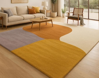 Mid-Century Modern Area Rug, Retro Color Block, Geometric Living Room Decor