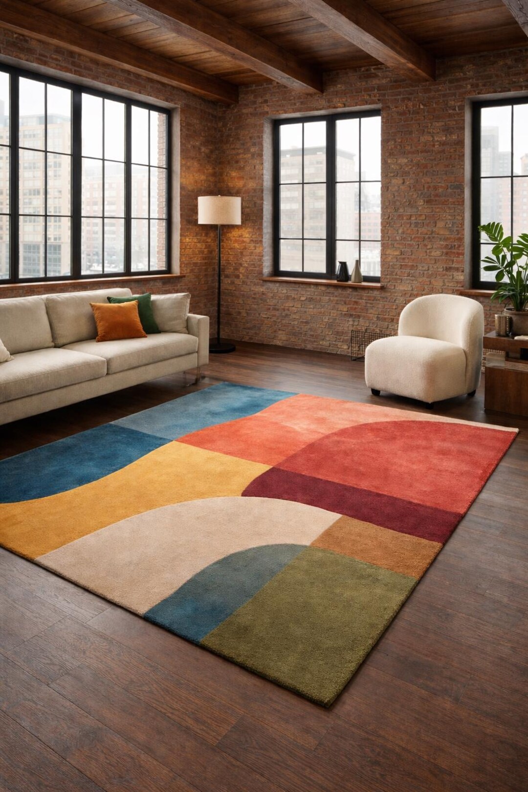 Abstract Color Block Wool Rug | Modern Handmade Carpet - Etsy