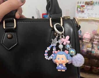 Kawaii Doll Pastel Bag Charm, Keychain or Phone Strap Charm Handmade, Personalized Gift
