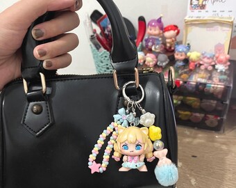 Kawaii Mini Figure Bag Charm | Pastel Beaded Keychain, Korean Accessory