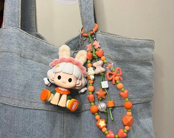 Handmade Bunny Figure Beaded Charm | Pastel Green Kawaii Bag Keychain Phone Strap
