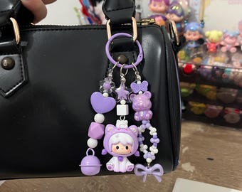Handmade Purple Kawaii Doll Charm, Bag Keychain, Phone Strap Accessory
