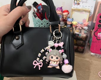 Handmade Kawaii Doll Charm Strap, Pastel Beaded Phone Keychain Accessory