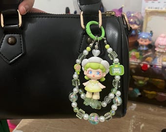 Handmade Lilulu Mushroom Bag Charm, Kawaii Phone Strap, Green Keychain Accessory