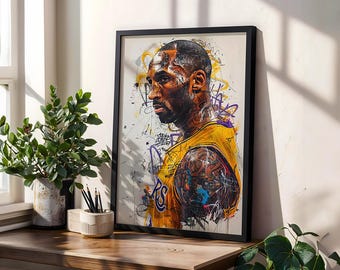 Lienzo con grafiti de Kobe Bryant / Decoración para cueva de hombre / Lámina de Kobe Bryant / Arte mural de la NBA / Amante del baloncesto (Descarga digital)
