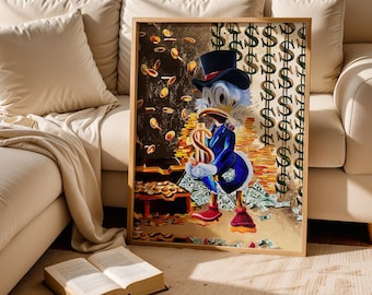 Cartoon Duck Money Canvas Art, Modern Office Decor (Digital Download)