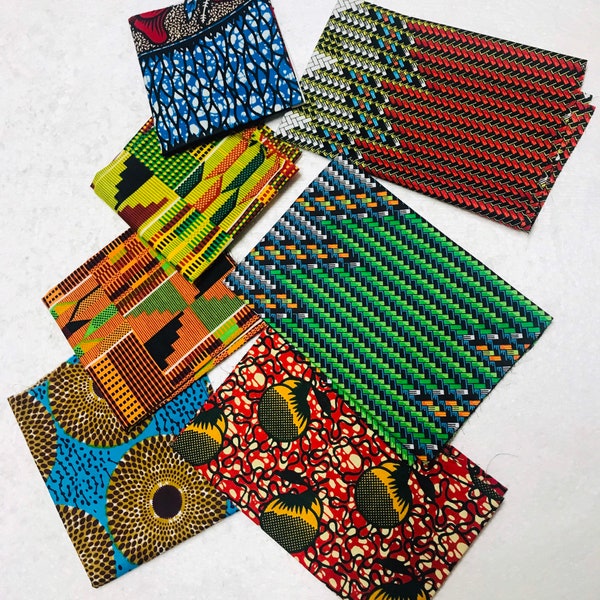 6 Assorted Quarter Bundle swatches/ African Fabric/ Crafts/quarter pieces/Cotton/ Scrap fabric