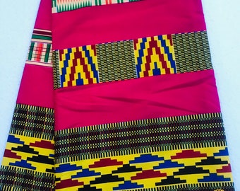 Kente Fabric/Kente African Fabric/Crafts/African Clothing/ Ankara / Kente Dress/Kente Fabric Sold Per Yard Green,purple,Cream,Black