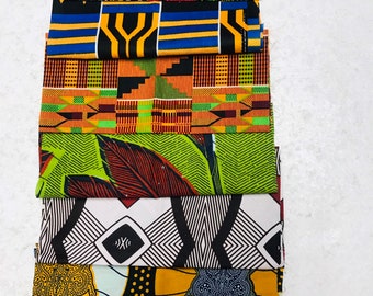 6 pieces Combo Fabric/African fabric/ Kente/Scrap/Fat Quarters/Breathable Cotton/ Crafts/ Masks/ Jewelry/Headwraps/ 5 pieces Fat Quarters