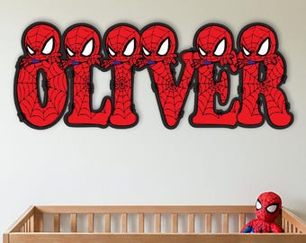 Personalized Spiderman Wooden Name Sign For Kids Room Wall Decor, Superhero Nursery Wall Art, Custom Wooden Name Plaque