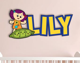 Personalized Toy Story Bo Peep Style Wooden Name Sign, Custom Girls Nursery Wall Decor, Pink Kids Room Name Plaque