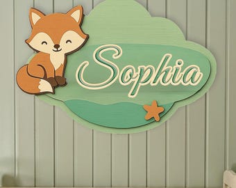 Personalized Fox Name Sign, Wooden Woodland Nursery Decor