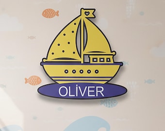 Personalized Sailboat Wooden Wall Art, Custom Kids Room Sign, Nautical Nursery Decor