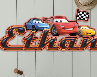 Custom Disney Cars Movie Name Sign, Personalized Wooden Wall Decor, Lightning McQueen Kids Door Sign, Boys Room Name Plaque,Nursery Wall Art