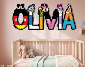 Personalized Disney Name Sign, Kids Room Wall Decor, Custom Nursery Name Letters, Wooden Bedroom Wall Art