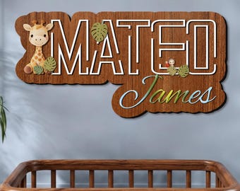 Large Personalized Wooden Wall Art, Custom Kids Room Sign, Nursery Baby Name Plaque