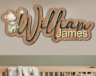 Large Custom Wooden Name Sign for Nursery, Personalized Baby Name Wall Decor, Boho Kids Room Name Sign, Above Crib Wall Art