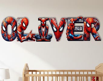 Personalized Spider Man Name Sign, Superhero Wooden Letters, Custom Kids Room Wall Decor for Boys Nursery, Spider Man Art