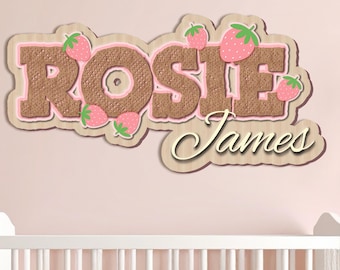 Personalized Wooden Nursery Wall Decor, Custom  Name Sign for Kids Room, Strawberry Name Plaque